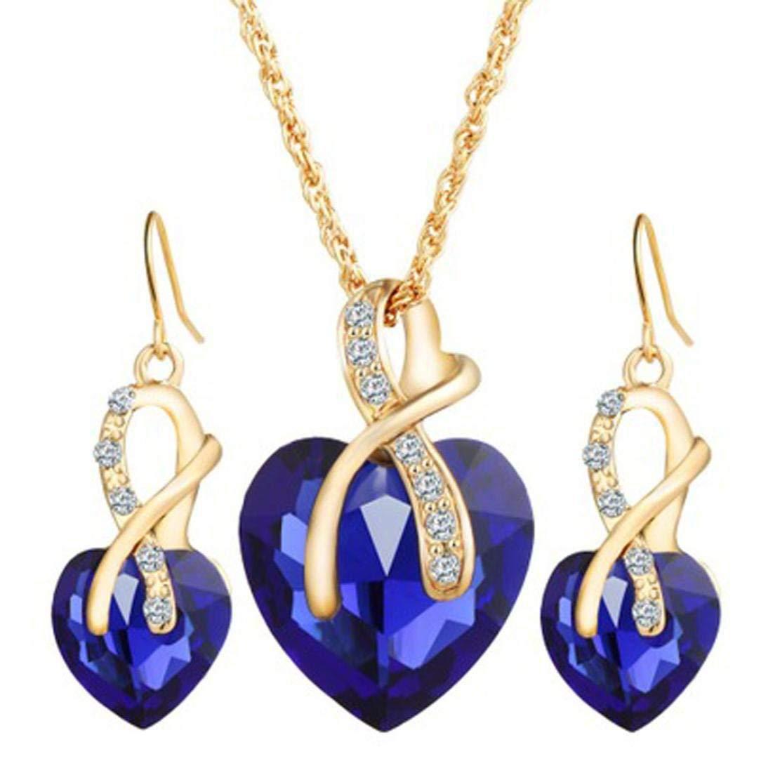 

Peach Heart Crystal Jewelry Set: Necklace & Glass Earrings with Elegant Charm синий