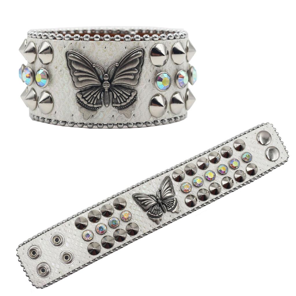 American Rhinestone Rivet Bracelet, Butterfly Decorative Punk Gothic Personalized Jewelry