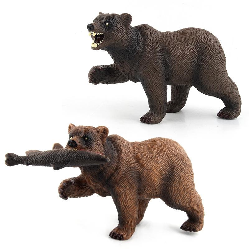 Children'S Toy Solid Simulation Wild Animal Model Black Bear Eats Fish Brown Bear Plastic Animal Model Ornament Toy