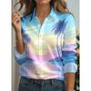 Women's Shirts Gradient Print Blouse Lapel Neck Blouse Women Long Sleeve Bohemian Vacation Shirts Womens Clothes Female Clothing