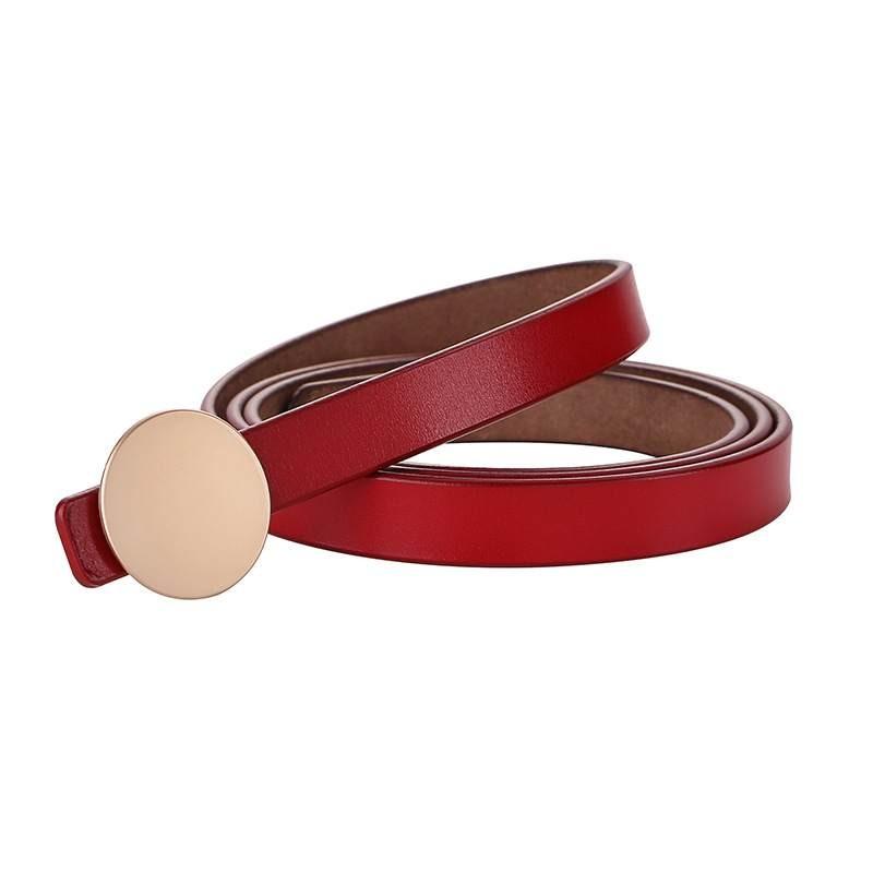 Pure Leather Thin Waist Belt For Dresses With Metal Buckle For Womens Fashion