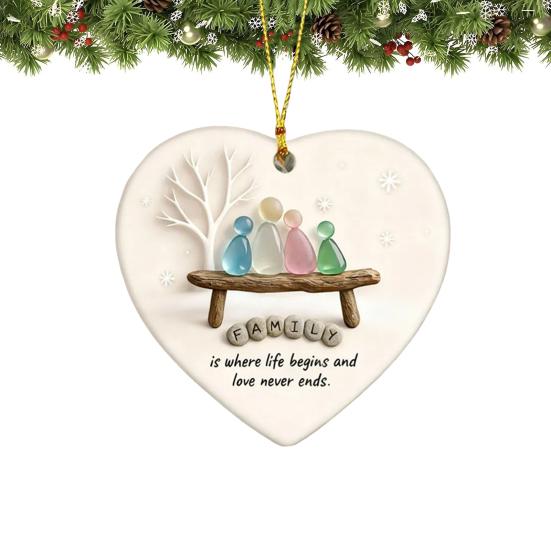 Rodinná ozdoba ve tvaru srdce z mořského skla Ručně vyrobené umění z mořského skla Ozdoba srdce na vánoční stromeček Domácí dekorace