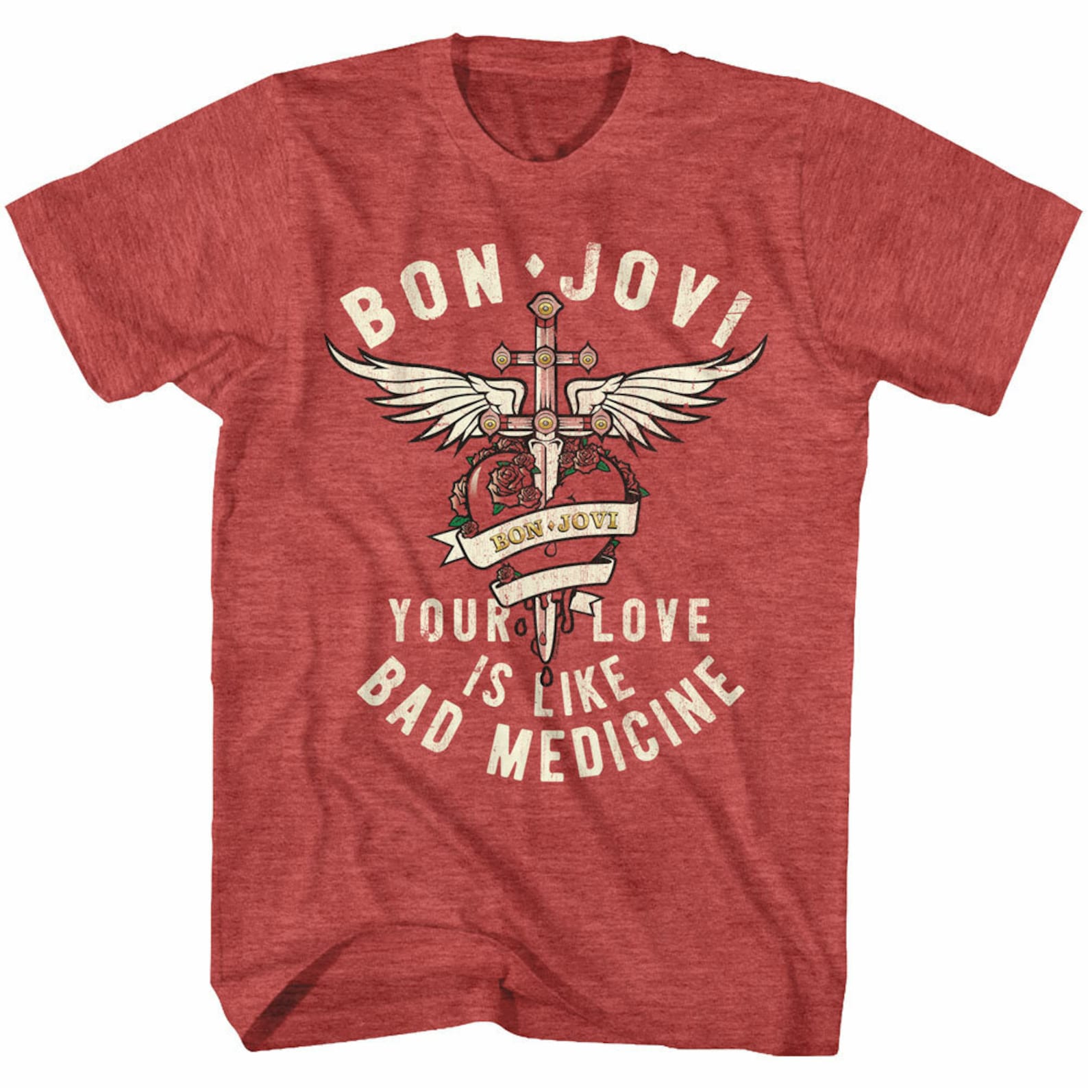 Bon Jovi Bad Medicine Red Heather Adult T-Shirt L