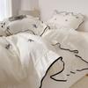 3pcs bow embroidery Bedding set ruffles Duvet Cover Set (1*Duvet Cover + 2*Pillowcase, Without Core)for bedroom guest room