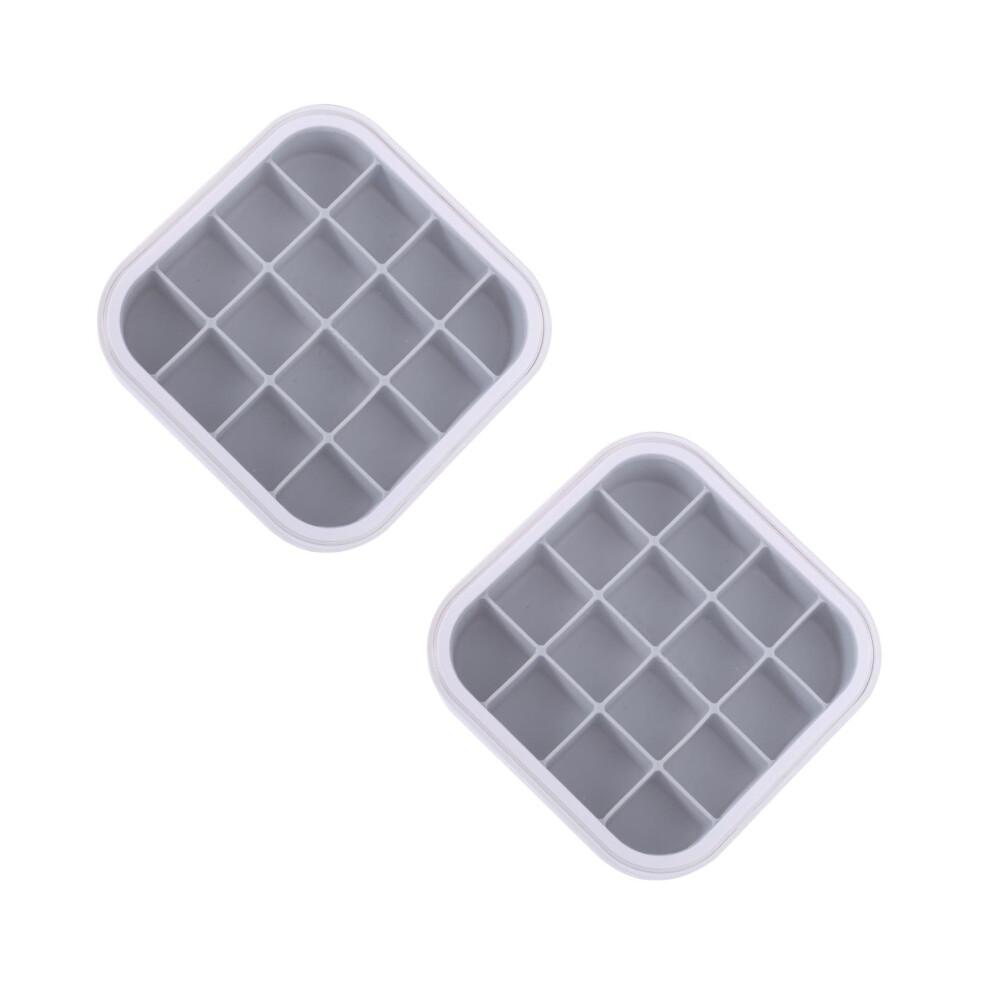 2Pcs 16 Grid Silicone Ice Cube Mold With Lid