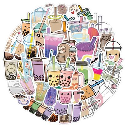 50 New Style Pearl Milk Tea Graffiti Stickers Decorate Suitcase Motorcycle Trolley Case Notebook Waterproof Stickers