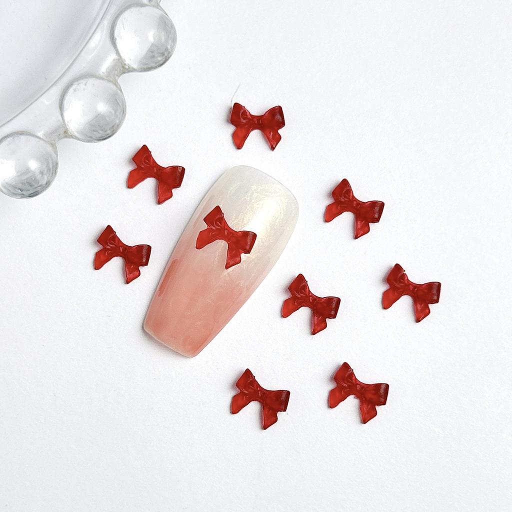 Burgundy Bowknot Internet Celebrity Hot-Selling Solid Color Mini Red 3D Hollow Bow Tie Cartoon Resin Nail Art Accessories