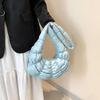 Women Solid Color PU Leather Shoulder Crossbody Bag Pleated Padded Handbag Purse