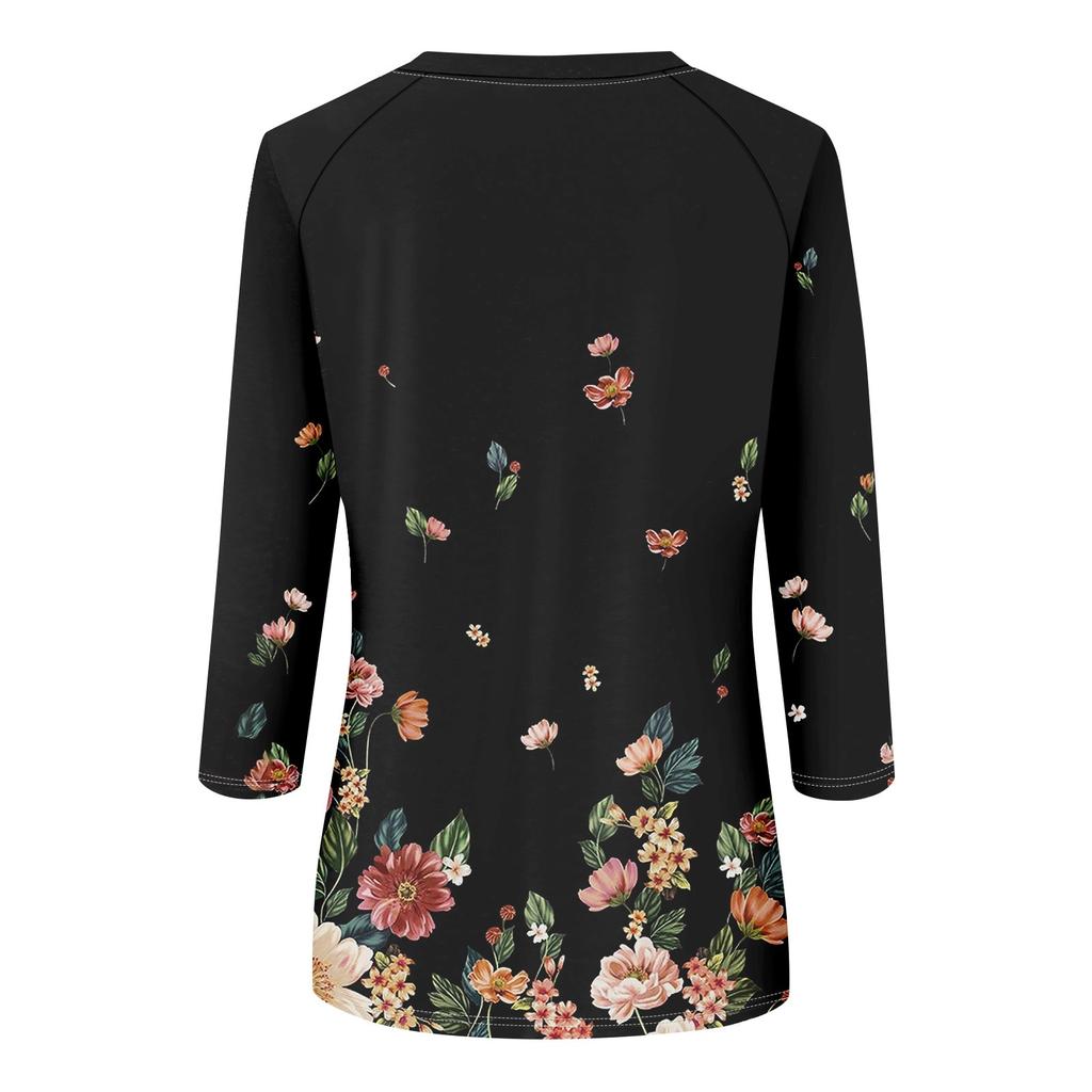 Košile pro dámskou módu Ležérní Raglánový rukáv kulatý výstřih 3/4 rukáv Volný Potištěné tričko Dámské Top