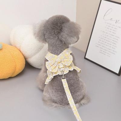 Carman Pastell kleines Blumenmuster Hund Frühling und Sommer Hundegeschirr Kleidung Rock Rock Leinen Set, XL, gelb kurz