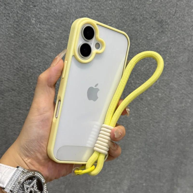 Luxury Candy Color Bumper With Lanyard Phone Case For iPhone 17 16 15 14 13 12 11 Pro Max Plus Clear Acrylic Shockproof Cover