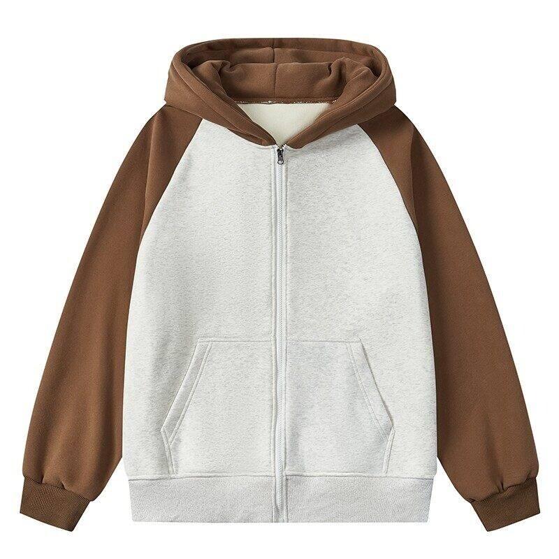 

Весна Осень Мужские толстовки с капюшоном Модные Лоскутные Свободные Толстовки Верхняя одежда Мужская Повседневная Уличная Одежда На Молнии Хип-Хоп Толстовка Пальто 2XL кофейный