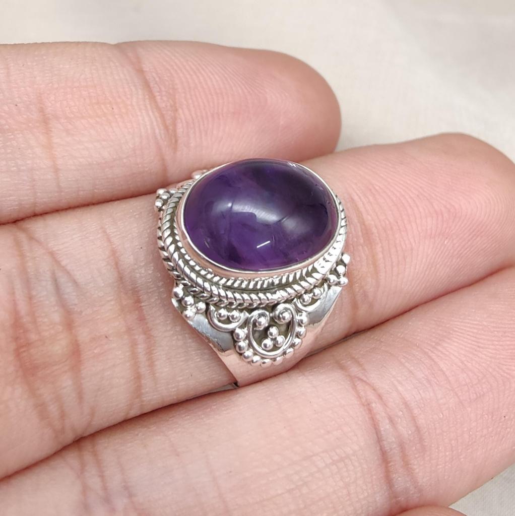 Amethyst Ring: Handmade 925 Sterling Silver Boho Statement Jewelry