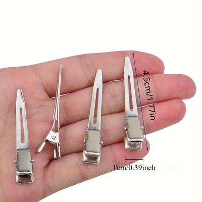 Sleek Silvery Metal Duckbill Hair Clips - Salon-Quality Alligator Barrettes for Thick Hair Styling & Sectioning