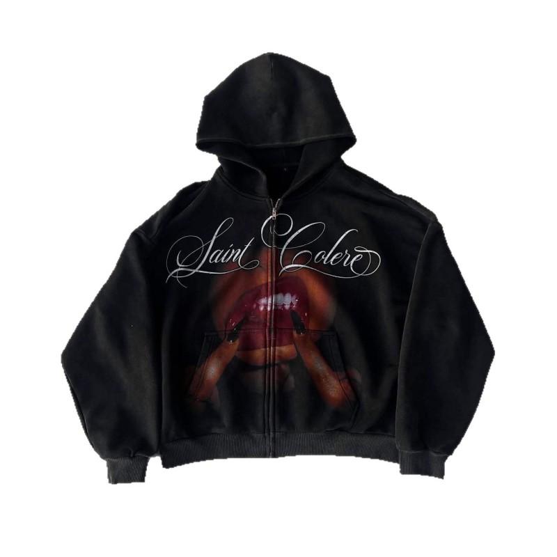 Y2K Gothic Letter Print Oversized Zip Up Hoodie Streetwear Teens