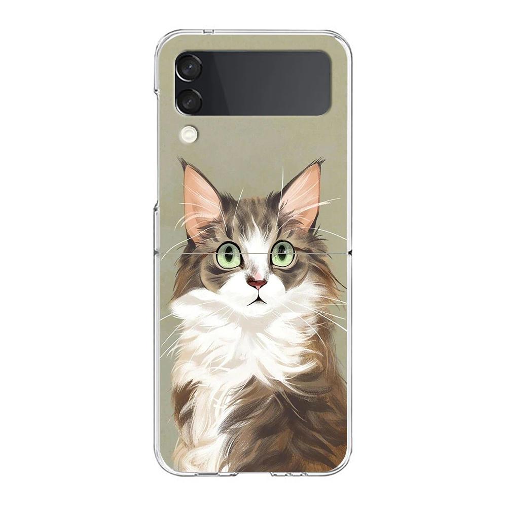 Fashion Lovely Cats Clear Phone Case For Samsung Galaxy Z Flip 3 4 5 Hard Folding Shell For Samsung Z Flip3 Transparent Cover