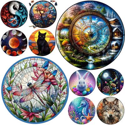Animal Puzzle Wood Beautiful Dragonfly Scenery Wooden Puzzle Intelligent Jigsaws for Kids Adult Home Deco Holiday Gifts DIY Toys