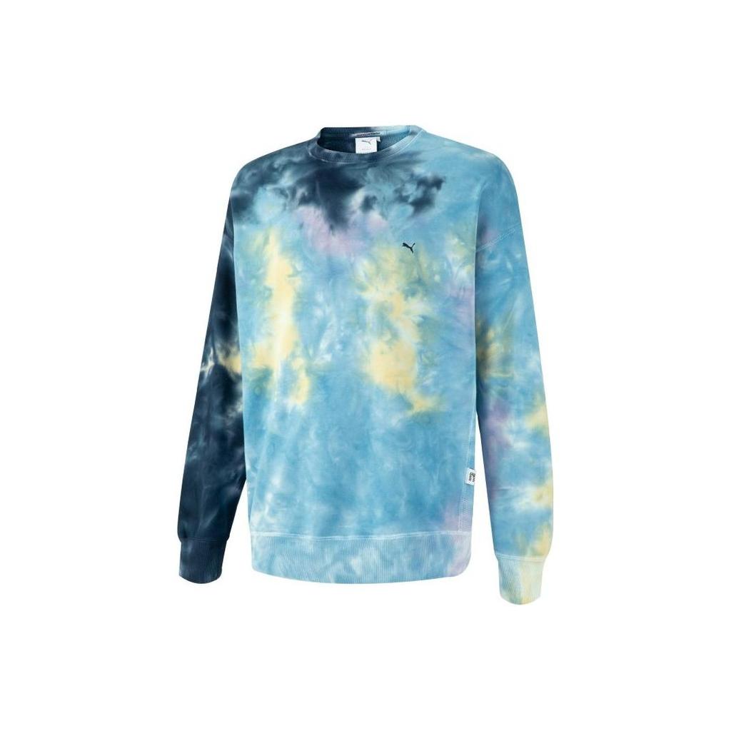 Puma Mmq Series Tie Dye Crew Sweatshirt With Loose Round Neck Unisex Tops Navy-Blue 539579-06