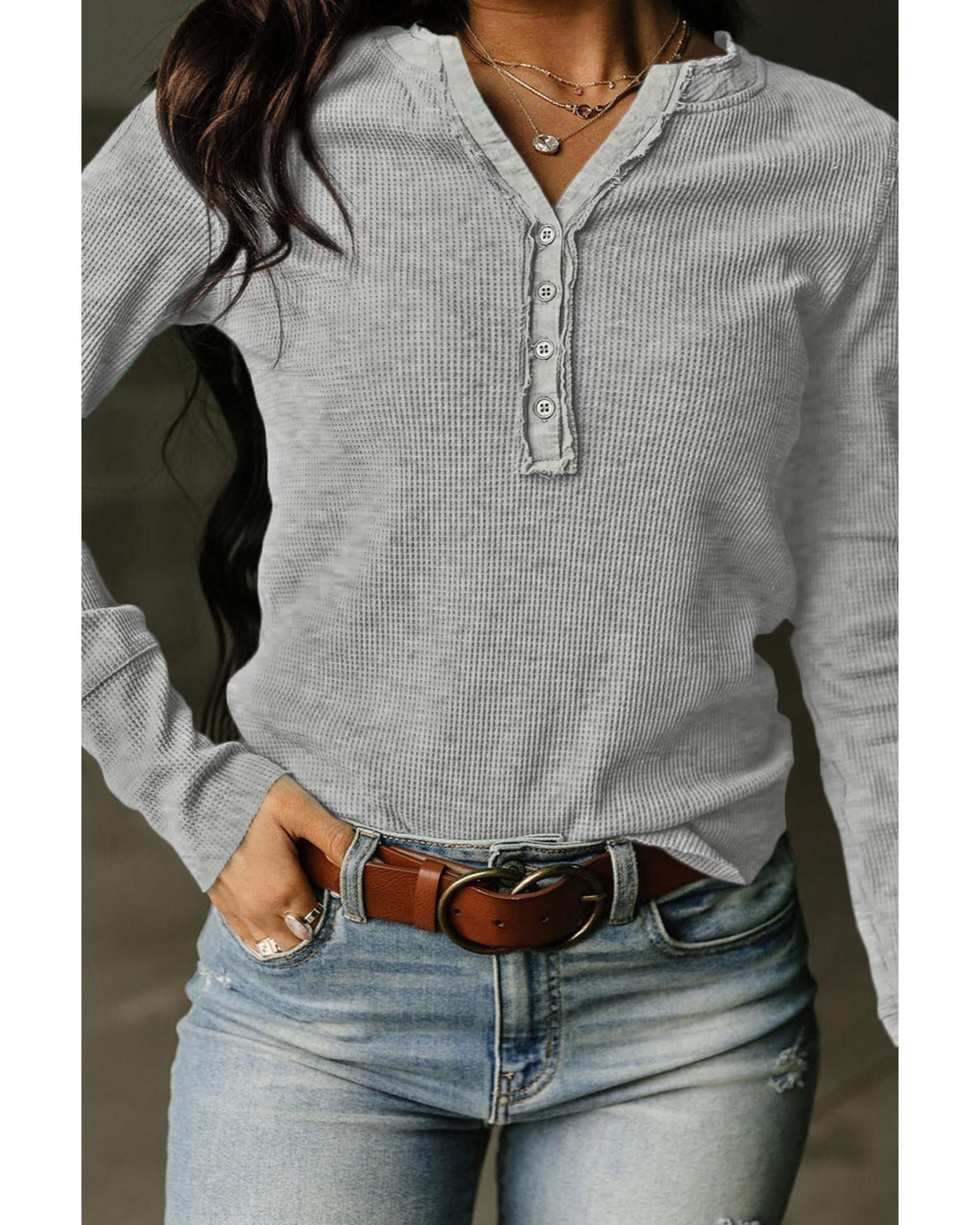 

Azura Exchange Gray Waffle Knit Henley Top XL сірий колір