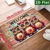 2D Flat Welcome Owls Wood Grain Background Flannel Door Mat Non Slip Cute Animal Rug For Entryway Kids Room Floor