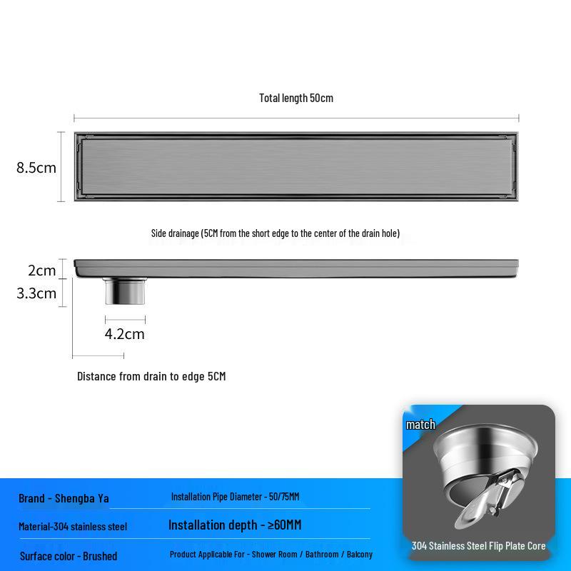 Bright Light 304 Stainless Steel Invisible Floor Drain - Odor-Resistant for Hotel Showers