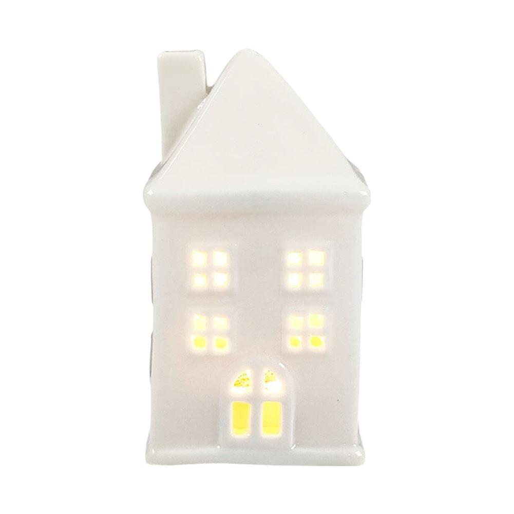 Mini White Glazed Ceramic LED Luminous Hollow House Christmas Decoration Creative Desktop Craft Home Decor
