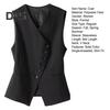 Women Vest Coat Sleeveless Single-breasted Buttons Western Style Slim Fit Cardigan Suit Coat Pure Color V Neck Formal Business Style Lady Waistcoat