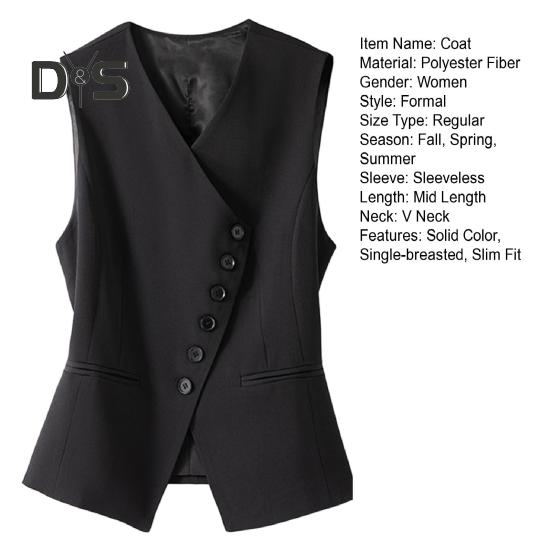 Women Vest Coat Sleeveless Single-breasted Buttons Western Style Slim Fit Cardigan Suit Coat Pure Color V Neck Formal Business Style Lady Waistcoat