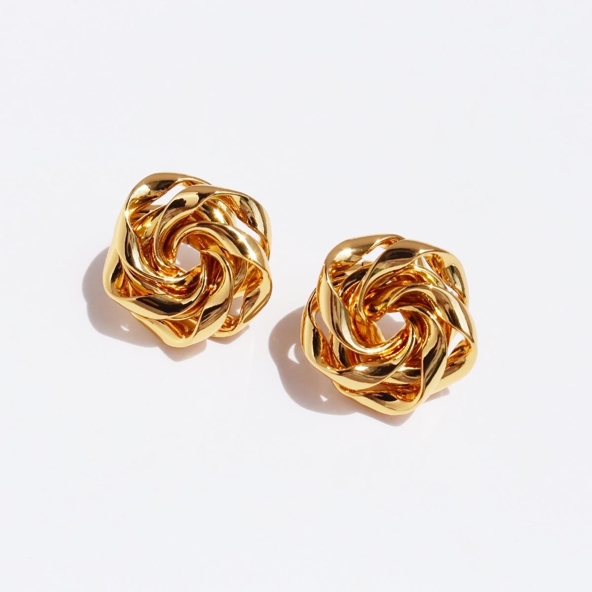 Серьги-гвоздики в виде цветка с неровной водной рябью, женские, ретро, модные, спиральные, розовые серьги 291 золотой