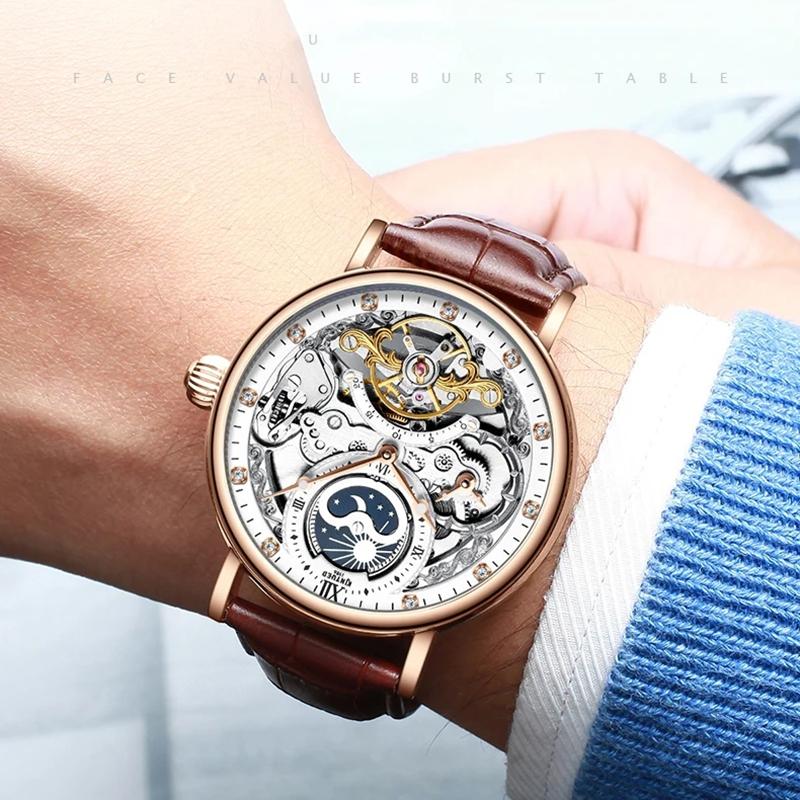 Men Skeleton Watches Mechanical Automatic Watch Men Tourbillon Sport Clock Casual Business Moon Watch