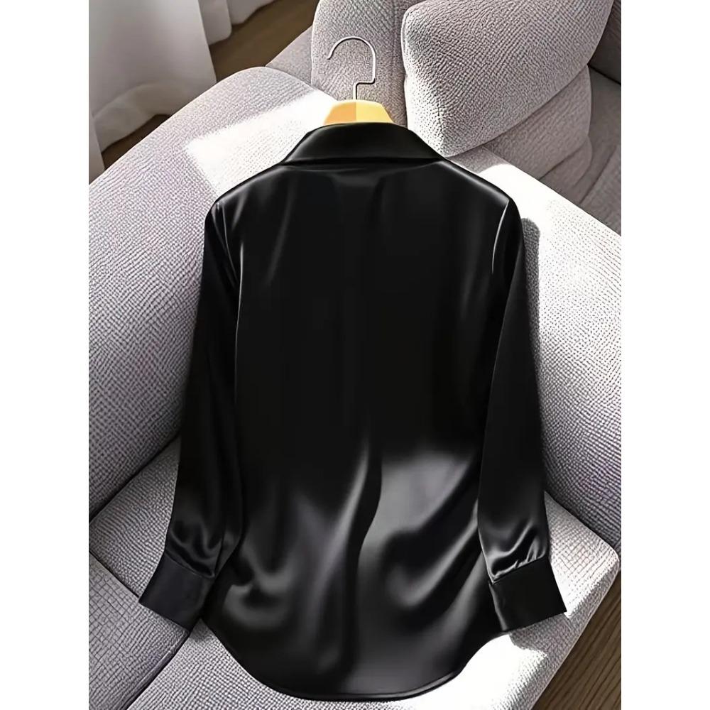New Arrival: Autumn Fashion Commuter Satin V-neck Long-sleeved Shirt for Women