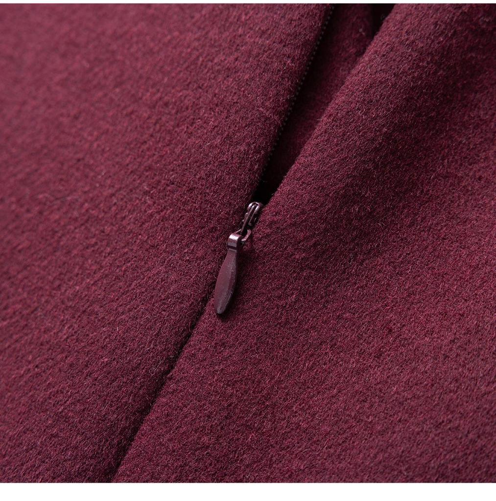 Elegant Woolen Skirted Dress with Waist-Cinch for Autumn/Winter