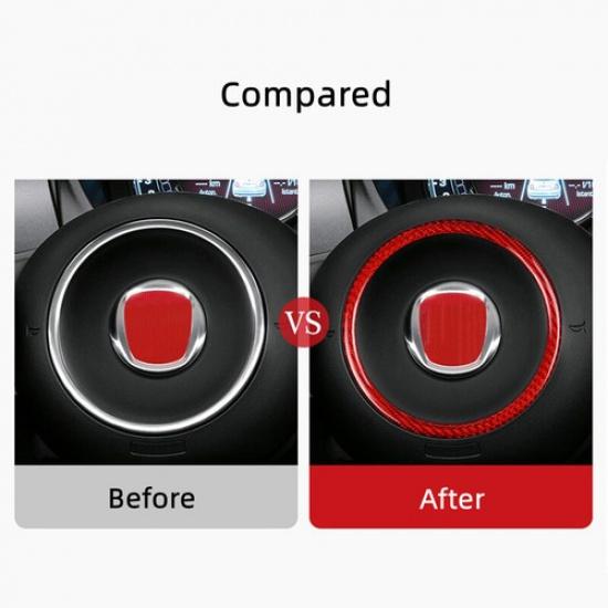 Glossy Red Carbon Fiber Car Front Steering Wheel Sticker For Fiat 500 20 21 22