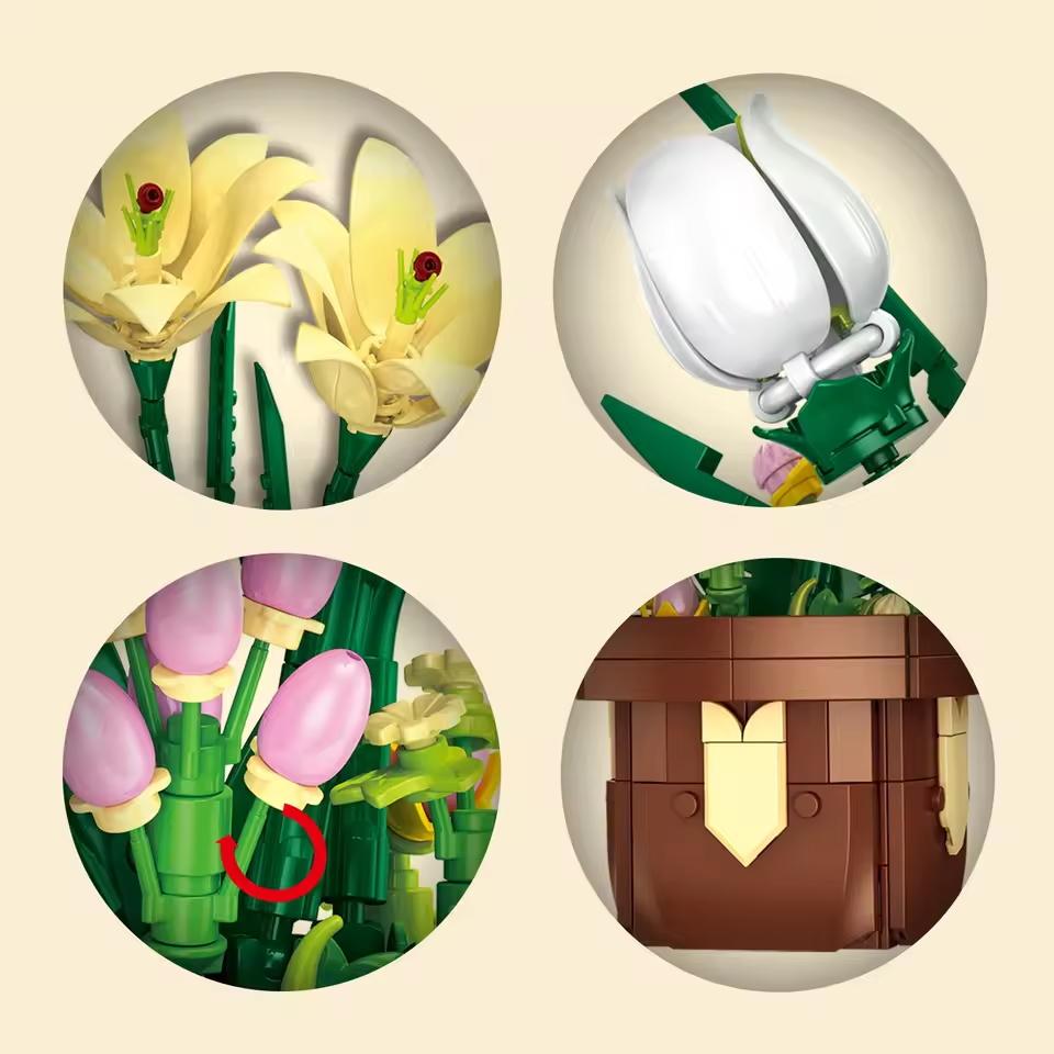 Flower Bouquet Lily Potted Plant Building Blocks Decor Bricks Set Toys For Children Kids Gift