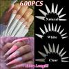 600pcs Long False Tip Acrylic Coffin Shape Half Cover Tip Manicure Art Accessory