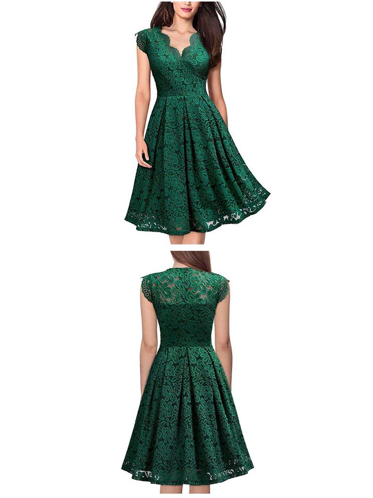 2024 Retro Lace V-Neck Sleeveless Cocktail Dress with Big Swing
