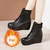 6cm Kleine Größe 32-43 Dicke Sohle Weiches Leder Plateau Keilabsatz Schuhe Stiefeletten 2026 Winter Flexibel Mittlere Absätze Stiefel Büro Mama