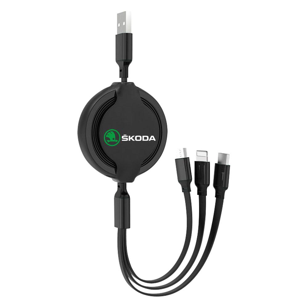 Car Phone Charger Fast Wire Charging Cable Three-head Data Cable For Skoda Rapid Scala Kodiaq Fabia Kamiq Karoq Octavia 3 2 VII WD8