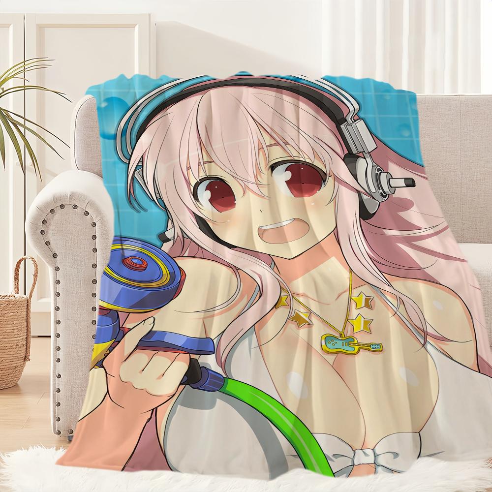 Cute Anime Super S-Sonico Girl Blanket Plush Nap Sofa Rug for Living Room Warm Office Bedroom Birthday Home Travel Kid Gifts