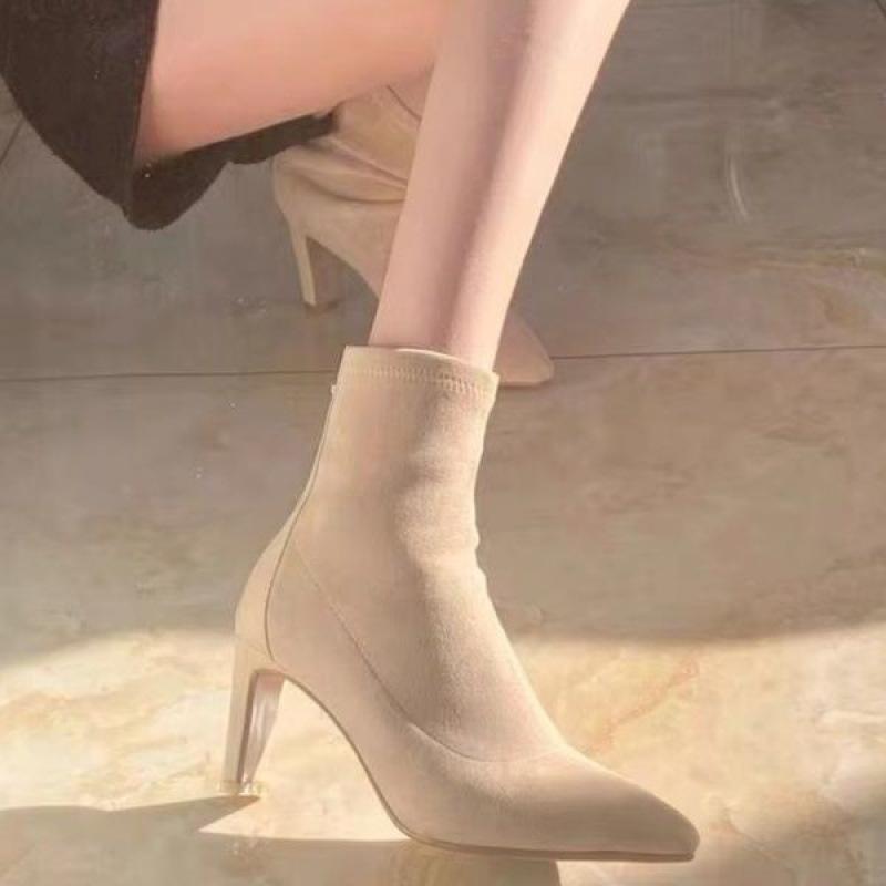 

Телесные носки-ботильоны женские новые эластичные ботильоны осень-зима 2024 кожа замша высокий каблук короткие ботильоны острый носок толстый каблук тонкие ботильоны 00 heel height 6.5 cm абрикосовый