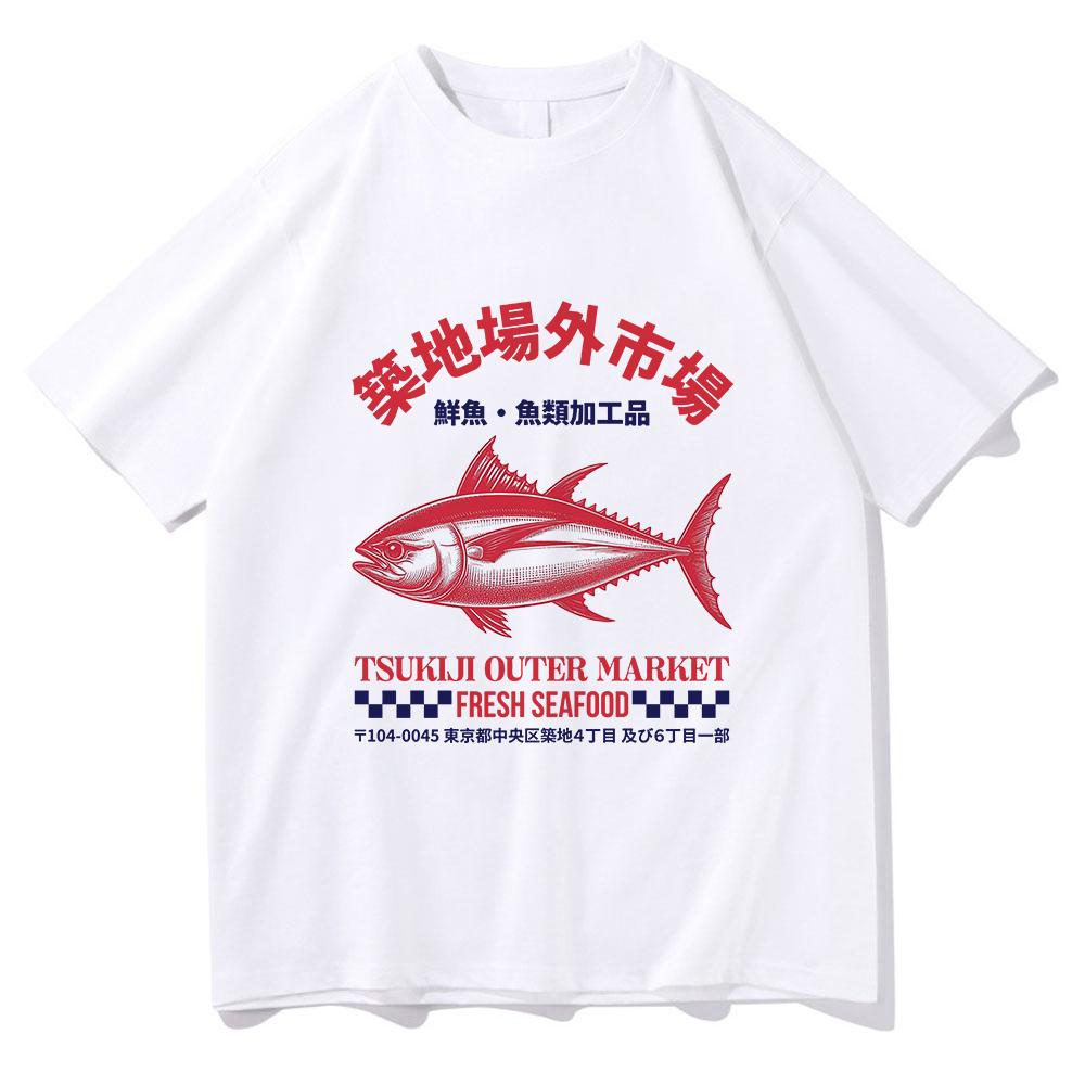 Japanese Fish Tsukiji Market Funny Meme Tshirt Unisexunisex Clothing Harajuku Clothes Summer Tops Unisex Cotton Graphic T Shirts