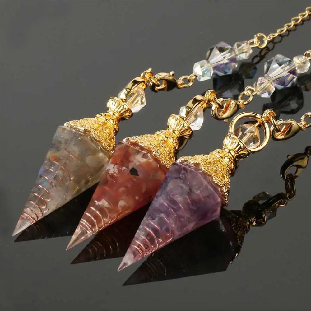 Seven-Color Crystal Resin Hexagonal Cone Pendulum Pendant 
