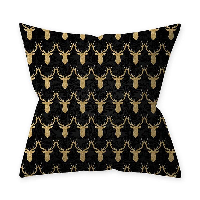 Golden Black Pattern Decorative 45*45CM Cushion Cover Polyester Throw Pillowcase Sofa Home Car Decorative PillowCover