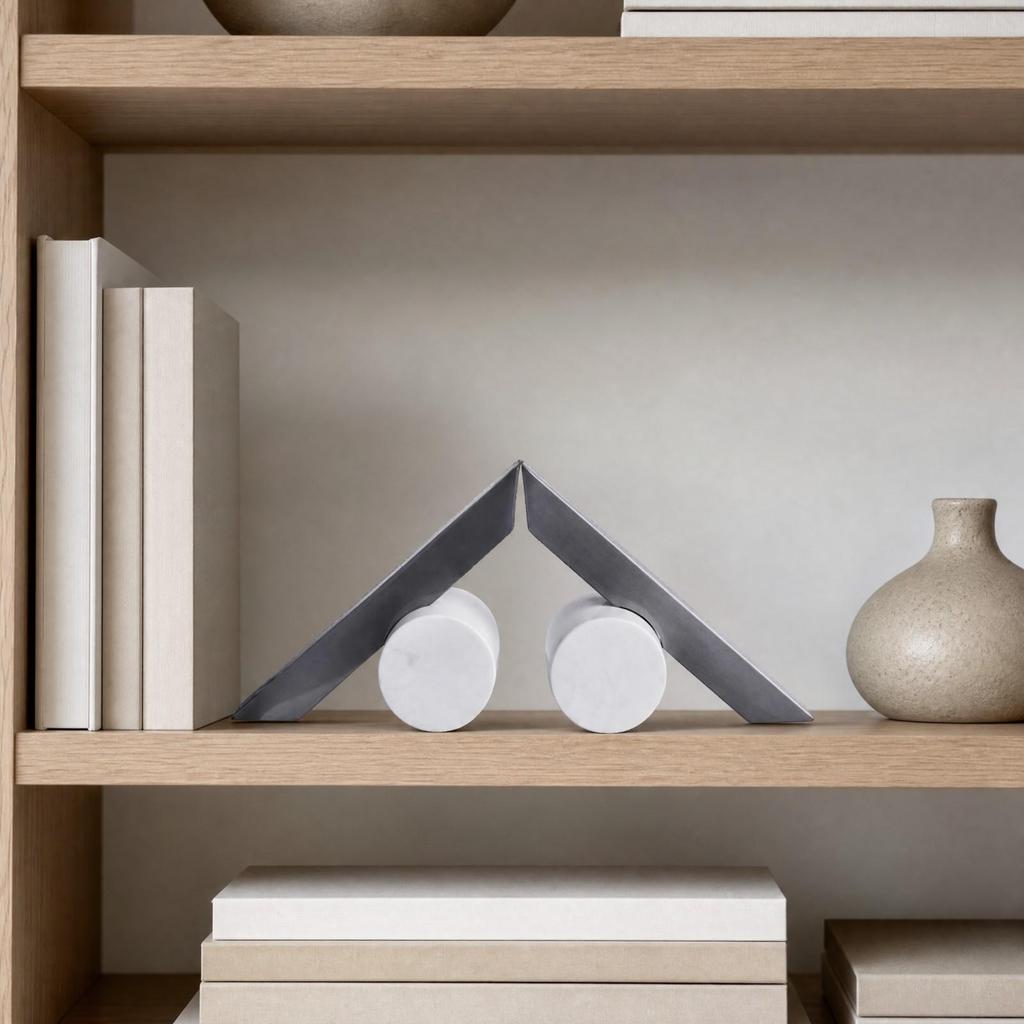 Abstract Geometric Sculptural Ornament Versatile Stone and Metal Tabletop Decor