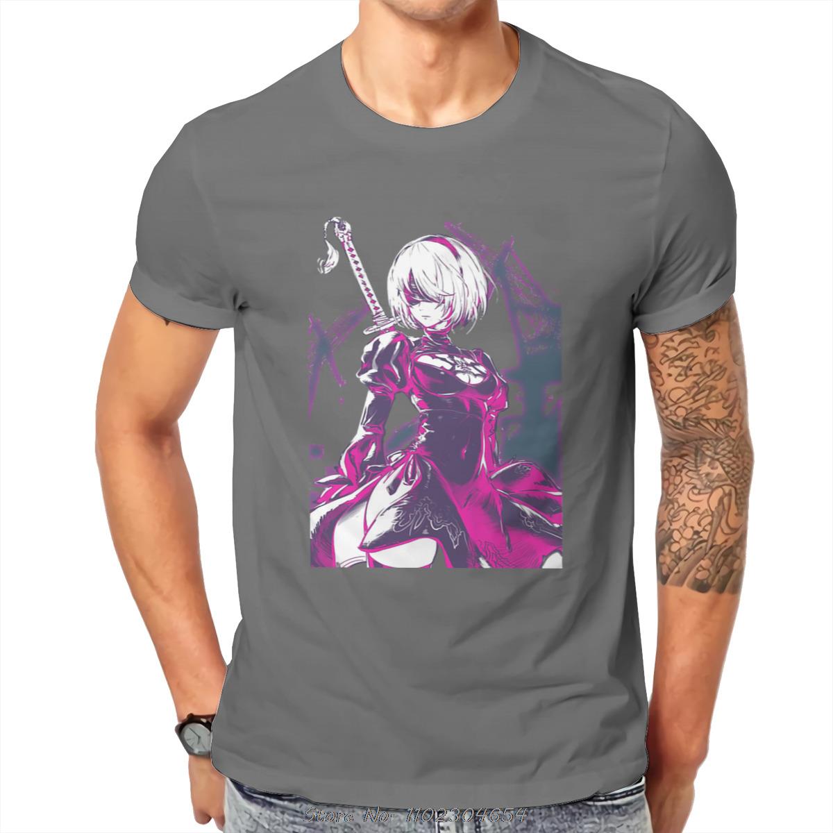 

2025 Высококачественная хлопковая футболка с круглым вырезом и неоновым принтом Высококачественная футболка NieR Automata с коротким рукавом Футболки Уличная одежда Харадзюку 4XL