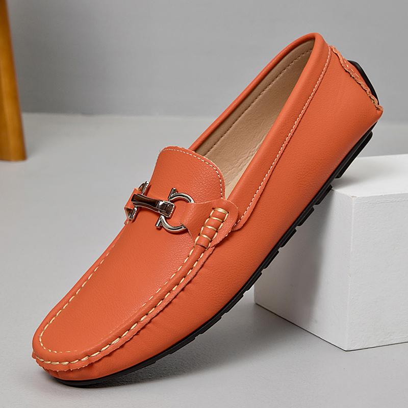 Fashion Metal Buckle Leather Loafers Casual Slip On Men Casual Shoes Gentleman Formal Dress Shoes Leisure Walk Business Flats Moccasins