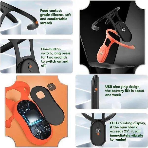 Φορητή Υπερηχητική Συσκευή Καταπραϋντικής Λεμφικής Αποσυμφόρησης και Διαμόρφωσης Σώματος για τον Λαιμό, Φορητή Μασάζ για Άνδρες και Γυναίκες, Έξυπνος Αισθητήρας, Διορθωτής Στάσης Σώματος για Καθιστή Θέση