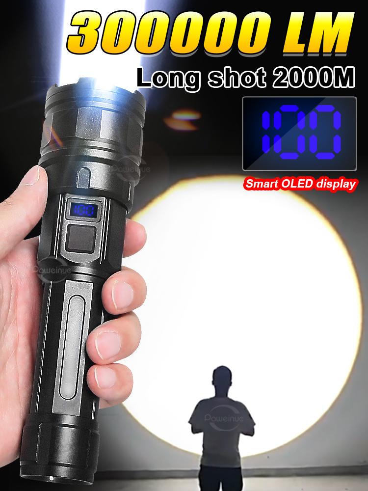 Ultra kraftig lommelykt Zoom lang rekkevidde lommelykt Høyeffekt LED-lommelykter Oppladbar, sterk taktisk lykt