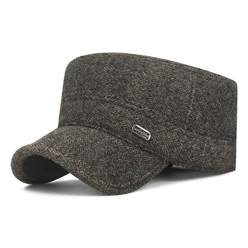 

Winter Ear Protection Hat Men s Outdoor Warm Cap for Middle-Aged Wool Flat Cap Velvet Thick Old Man Cap кофейный