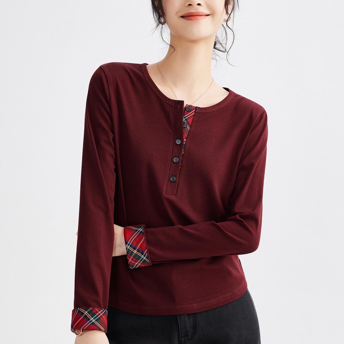 

Раннелетняя новая клетчатая клетчатая трикотажная базовая рубашка для женщин для носки внутри и снаружи с черным топом с длинным рукавом для женщин XXXL